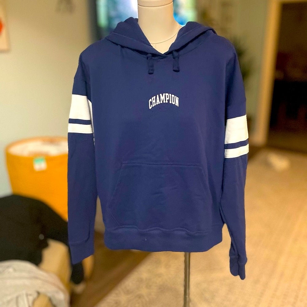 Champion Dark Blue Hoodie with White Accents